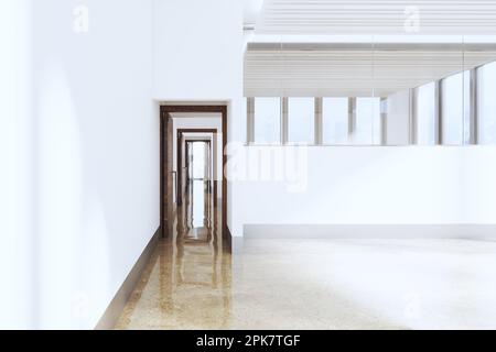 3D Darstellung minimalistischer Büroflächen Stockfoto