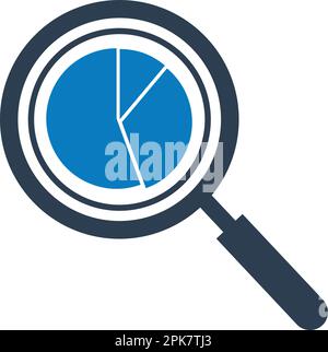 Datenanalysesymbol mit Lupe und Kreisdiagramm-Symbol. Flache Vektor-EPS. Stock Vektor