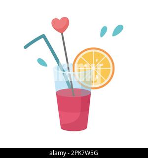 Sommercocktail mit Stroh und Orangenscheiben. Süße handgezeichnete Illustration. Vektorgrafik Sommerdesign. Stock Vektor