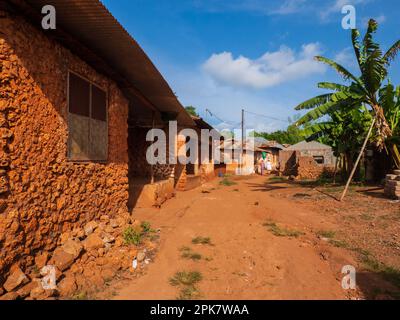 Kizimkazi, Sansibar - Januar 2021: Afrikanisches Dorf auf der tropischen Insel Sansibar. Tansania. Afrika. Stockfoto