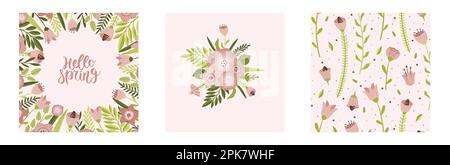 Quadratische Kunstvorlage mit Blumenelementen. Geeignet für Posts in sozialen Medien, mobile Anwendungen, Bannerdesign und Online-Werbung. Stock Vektor