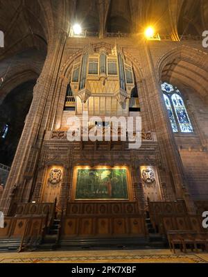 Große Orgel 1926 im Innern der Anglican Cathedral, St. James Mt, St. James Road, Liverpool, Merseyside, ENGLAND, GROSSBRITANNIEN, L1 7AZ Stockfoto