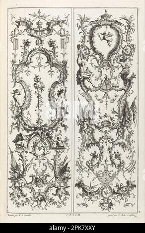 Zwei Paneele mit grotesken Designs 1738 und 1745 von Jean-Francois Cuvillies Stockfoto