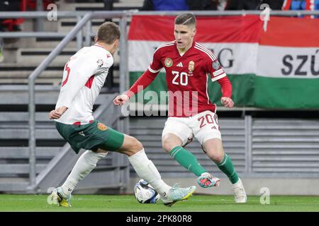 Budapest, Ungarn. 27. März 2023. Roland Sallai von Ungarn in Aktion während des Qualifikationsspiels der Europameisterschaft 2024 zwischen Ungarn und Bulgarien in der Puskas Arena. Endergebnis: Ungarn 3:0 Bulgarien. Kredit: SOPA Images Limited/Alamy Live News Stockfoto