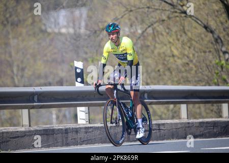 Iraeta, Spanien, 05. April 2023: BORA - Hangsrohe Rider, IDE Schelling während der 3. Etappe des Baskenlandes Itzulia 2023 zwischen Errenteria und Amasa-Villabona, am 05. April 2023, in Iraketa, Spanien. (Foto: Alberto Brevers / Pacific Press) Stockfoto