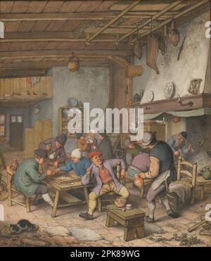 Zimmer in einem Gasthaus mit Bauern, die trinken, rauchen und Backgam spielen, 1678 1678 von Adriaen van Ostade Stockfoto