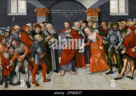 Christus und die Ehebrecherin 1549 von Lucas Cranach dem Jüngeren Stockfoto