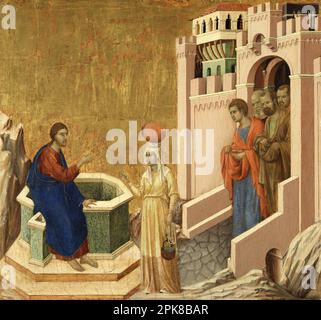 Christus und die Samariterin von 1310 bis 1311 von Duccio di Buoninsegna Stockfoto