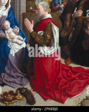 Die Adoration der Könige (Monforte-Altar) um 1470 von Hugo van der Gos Stockfoto