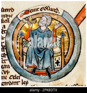 Edward der Konfessor (ca. 1003-1066), angelsächsischer König von England (1042-1066), beleuchtetes Manuskript-Porträtgemälde vor 1399 Stockfoto