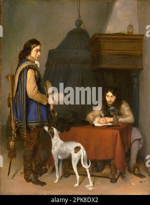 Offizier, der einen Brief schreibt, mit einem Trompeter c. 1658-59 von Gerard ter Borch (II) Stockfoto