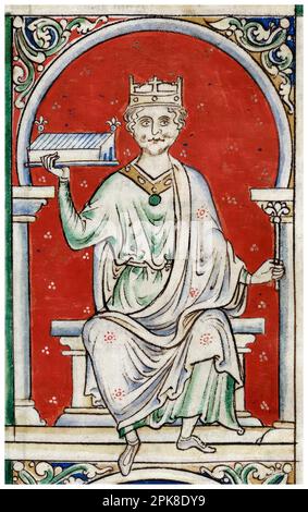 William II. Von England (ca. 1056-1100), König von England (1087-1100), allgemein bekannt als William Rufus, mit Westminster Hall, beleuchtetes Manuskript Porträtbild von Matthew Paris um 1250-1259 Stockfoto