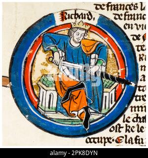 Richard Löwenherz, Richard I. von England (1157-1199), König von England (1189-1199), beleuchtetes Manuskript-Porträtbild, vor 1399 Stockfoto