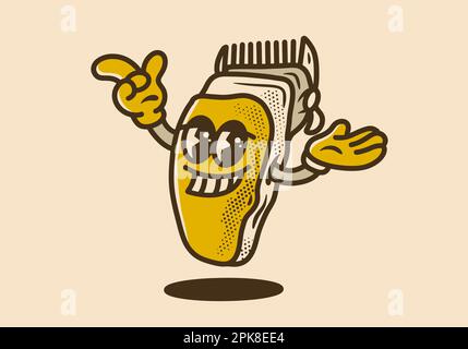 Vintage-Maskottchen-Charakterdesign eines Haarschneiders Stock Vektor