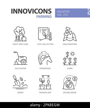 Landwirtschaft und Pflanzen – Symbole im Liniendesign Stock Vektor