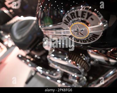 Szenen auf der Carole Nash MCN London Motorcycle Show Excel London, Harley Davidson Stand Stockfoto