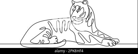 Fortlaufende einzeilige Zeichnung eines lügenden Tigers Stock Vektor