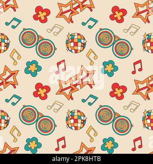 Retro Groovy Partyelemente nahtloses Muster Stock Vektor