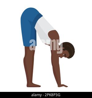 Fitness-Trainer-Stretching für Männer. Sportlehrer, Gymnastiktrainer, Vektorfilm-Illustration Stock Vektor