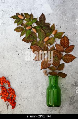 Herbststille mit herabfallenden Blättern Stockfoto
