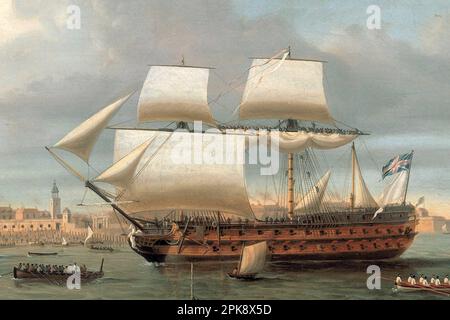 Foudroyant und Pégase fahren in den Hafen von Portsmouth, 1782 1782 m von Dominic Serres Stockfoto