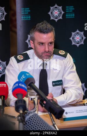 Belfast, Großbritannien. 06. April 2023. PSNI Accs Bobby Singleton. Im Stormont Hotel, Belfast, sprechen wir über die Medien, was ein sehr geschäftiges Osterwochenende sein wird. Es besteht die Gefahr von Unruhen mit Informationen aus der Gemeinde, in der die Polizei in Credit - Bonzo/Alamy Live News - aufgenommen würde Stockfoto