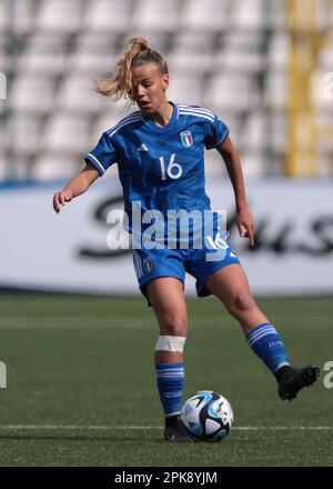 Vercelli, Italien, 5. April 2023. Sara Zappettini aus Italien während des UEFA-Meisterschaftsspiels U19 im Stadio Silvio Piola, Vercelli. Der Bildausdruck sollte lauten: Jonathan Moscrop/Sportimage Stockfoto