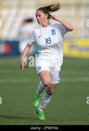 Vercelli, Italien, 5. April 2023. Antonia Briana von Griechenland während des UEFA-Meisterschaftsspiels U19 im Stadio Silvio Piola, Vercelli. Der Bildausdruck sollte lauten: Jonathan Moscrop/Sportimage Stockfoto