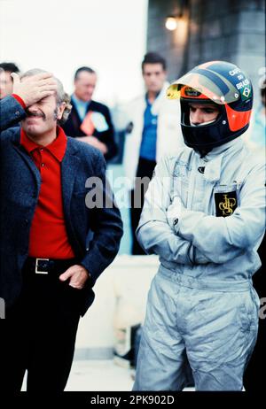 Emerson Fittipaldi und Colin Chapman.1972 Grand Prix der Vereinigten Staaten Stockfoto