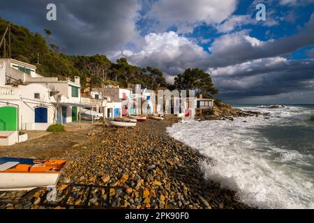 Mediterrane Landschaft an der Costa Brava im Fischerdorf Cala S'Alguer an der Küste der Provinz Gerona in Katalonien, Spanien Stockfoto