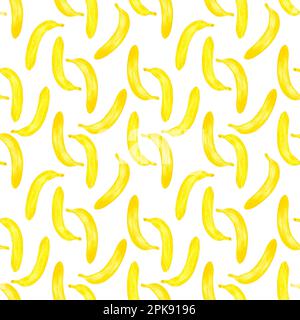 Handgezeichnete gelbe Banane, nahtloses Muster. Isoliert auf weißem Hintergrund. Kann für Textilien und Geschenkverpackungen verwendet werden Stockfoto