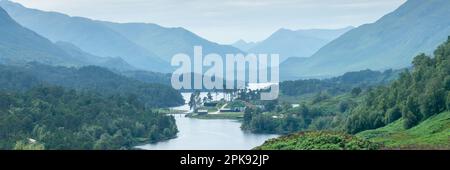 Glen Affric Aussichtspunkt Panorama auf den Highlands, Schottland, Großbritannien Stockfoto