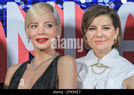 Lily Allen, Sängerin und Schauspielerin und Schauspielerin Aimee-Ffion Edwards bei der Dreamland Premiere, Nahaufnahme, Gesicht, London, Großbritannien Stockfoto