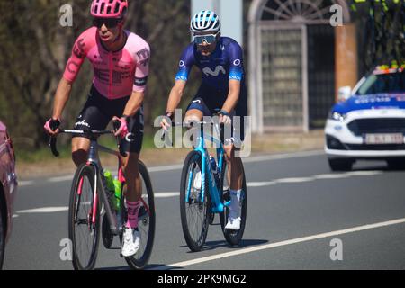 Iraeta, Spanien. 05. April 2023. Movistar Team Rider, Ruben Guerreiro während der 3. Etappe des Baskenlandes Itzulia 2023 zwischen Errenteria und Amasa-Villabona, am 05. April 2023 in Iraketa, Spanien. (Foto: Alberto Brevers/Pacific Press/Sipa USA) Guthaben: SIPA USA/Alamy Live News Stockfoto