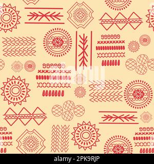 Antike afrikanische Tribal-Kunst, nahtloses Design mit sich wiederholenden Mustern. Trendige Symbole und Symbole ethnischer kultureller Oberflächenmuster Stock Vektor