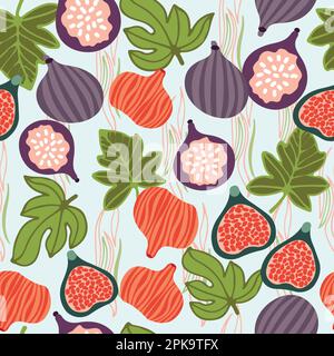 Feigenfrucht Nahtloses Wiederholmuster Feigenblatt, Blätter und Streifen Oberflächenmuster Stock Vektor