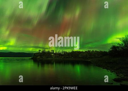 Schweden, Lappland, Abisko, mehrfarbige aurora über Torneträsk Stockfoto