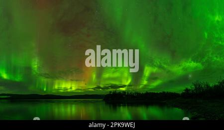 Panorama, Schweden, Lappland, Abisko, mehrfarbige aurora über Torneträsk Stockfoto