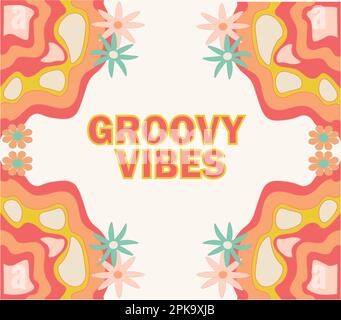 Groovy-Banner mit Kopierbereich. Psychedelischer Rahmen 1970er Kunsthintergrund. Groovy-Frame-Vektordarstellung Stock Vektor