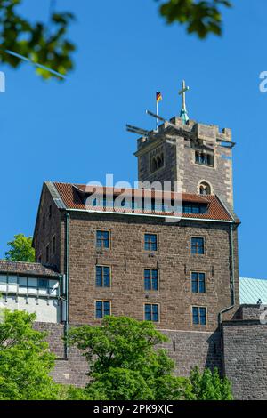 06.05.2018, Deutschland, Thüringen, Eisenach - die Wartburg (UNESCO-Weltkulturerbe), vier Architekturstile: Romanik, Gotik, Renaissance und H. Stockfoto