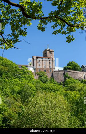 06.05.2018, Deutschland, Thüringen, Eisenach - die Wartburg (UNESCO-Weltkulturerbe), vier Architekturstile: Romanik, Gotik, Renaissance und H. Stockfoto