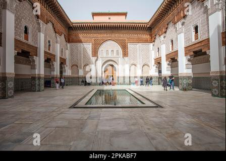 Marokko, Marrakesch, Madersa Ben Youssef Madrasa, schöne Architektur Stockfoto