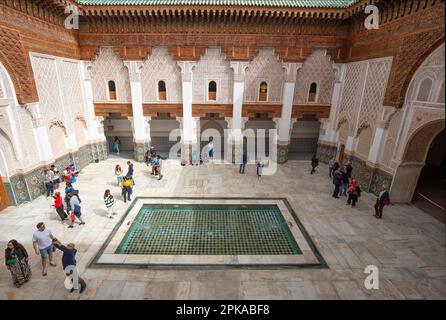 Marokko, Marrakesch, Madersa Ben Youssef Madrasa, schöne Architektur Stockfoto