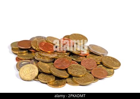 Euro-Münzen isoliert vor weißem Hintergrund Stockfoto