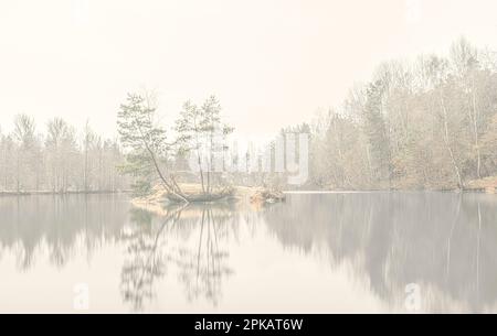 Insel im Nebel Stockfoto