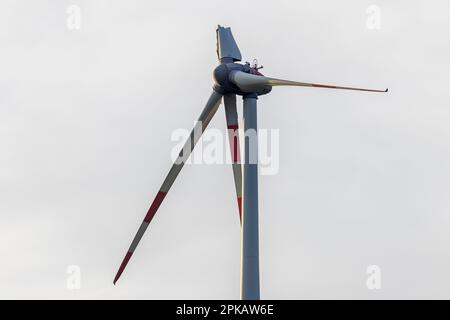 Gebrochene Rotorblätter einer Enercon-Turbine, Detail, Windturbine der Friesen-Elektra II GmbH & Co KG, in Sande, Gemeinde Friesland, Niedersachsen, Deutschland. Stockfoto