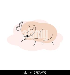 Süßes schlafendes Hündchen auf den Wolken. Sanfte Farben. Für Neugeborene. Stock Vektor