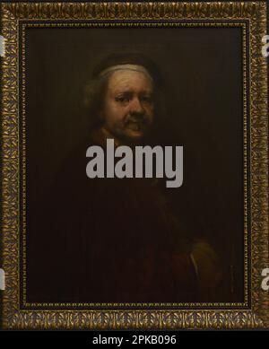 Rembrandt (Rembrandt Harmensz van Rijn) (1606-1669). Holländischer Maler und Druckmacher. Rembrandt (Selbstporträt, Kopie nach einem Gemälde von Rembrandt), 1898-1899, von Nikola Mihaylov (1878-1960). Teil der Sammlung von Zar Ferdinand I. aus Bulgarien. National Art Gallery Sofia. Bulgarien. Autor: Nikola Mihaylov (1878-1960). Bulgarischer Maler. Stockfoto