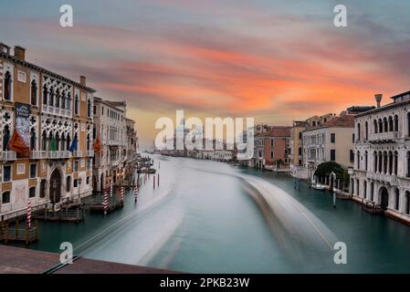 Blick auf den Canal Grande von der Ponte dell'Accademia am frühen Morgen, Venedig, Italien Stockfoto