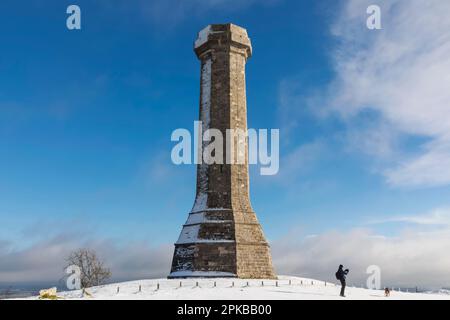 England, Dorset, Thomas Hardy Monument im Schnee Stockfoto